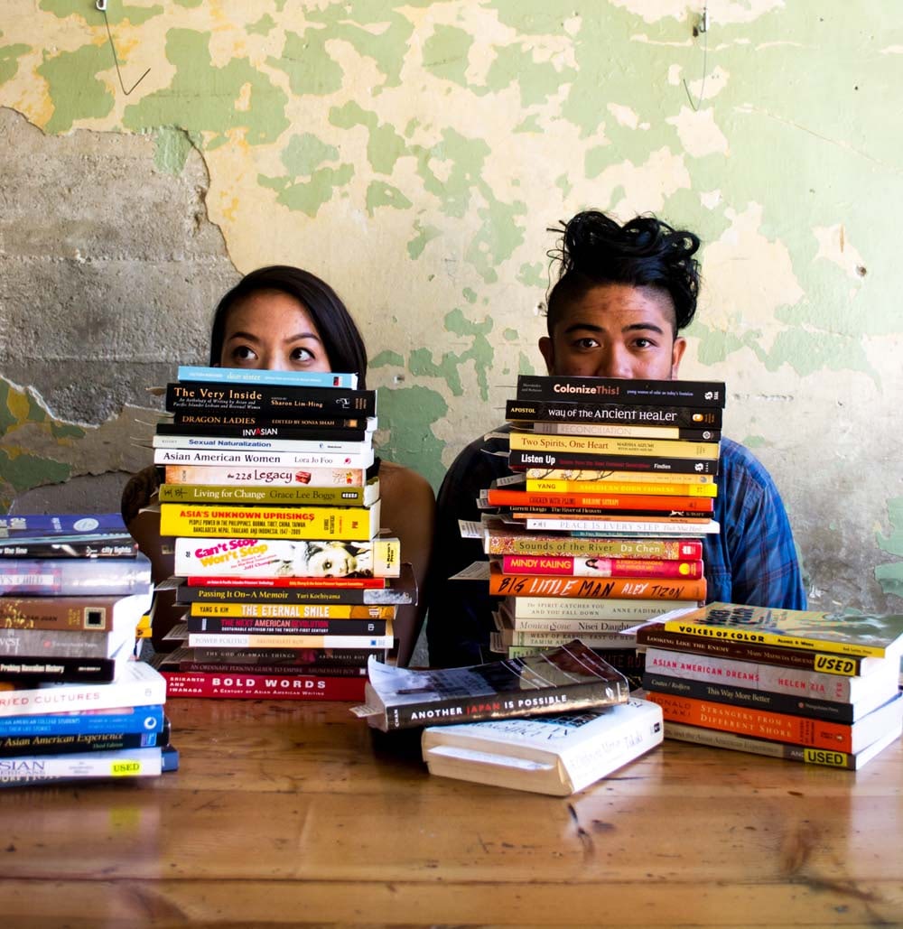 Sabrina Chen and Derek Dizon, creators of the API Flying Bookshelf. • Photo by Angelo Salgado